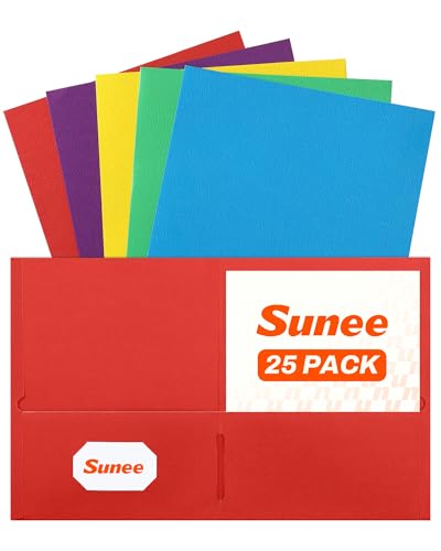 SUNEE Folders with Pockets(25 Pack, Assorted Colors), 2 Pocket Folders Kit