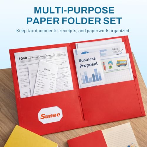 SUNEE Folders with Pockets(25 Pack, Assorted Colors), 2 Pocket Folders Kit